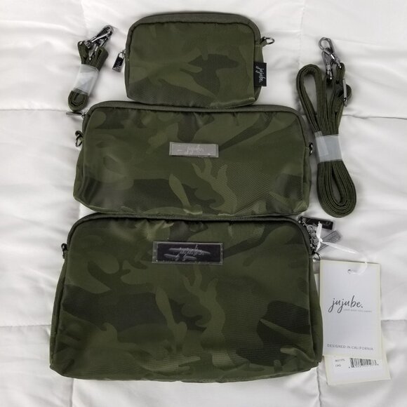 JuJuBe Camo Green Be Set 3 Bag Pouch Straps Camouflage Clutch Travel Tech Makeup - Picture 5 of 5